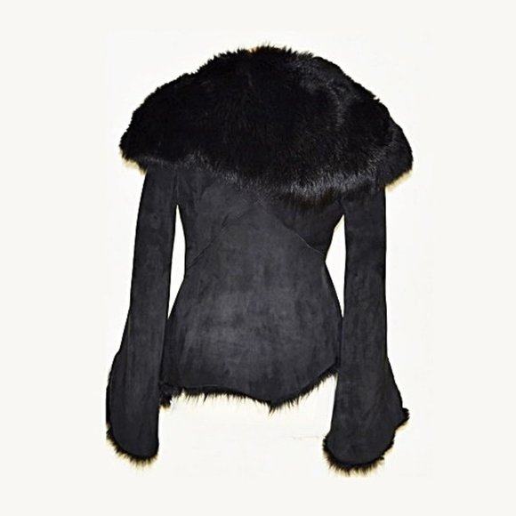 Designer Christina Perrin Black Shearling Jacket - Picture 4 of 10